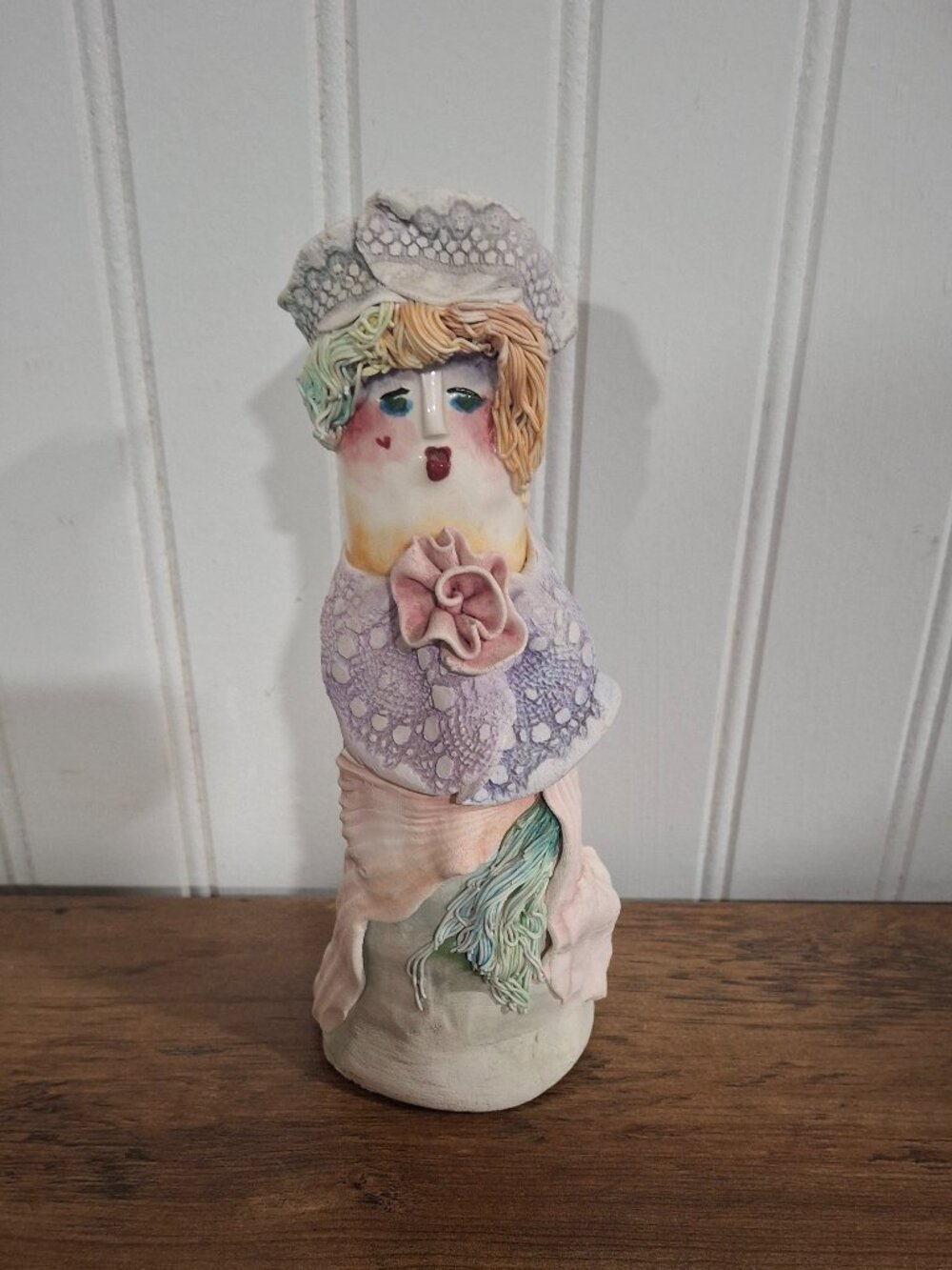 Unique Handmade Pottery Candlestick Holder Lady Spaghetti Hair Whimsical